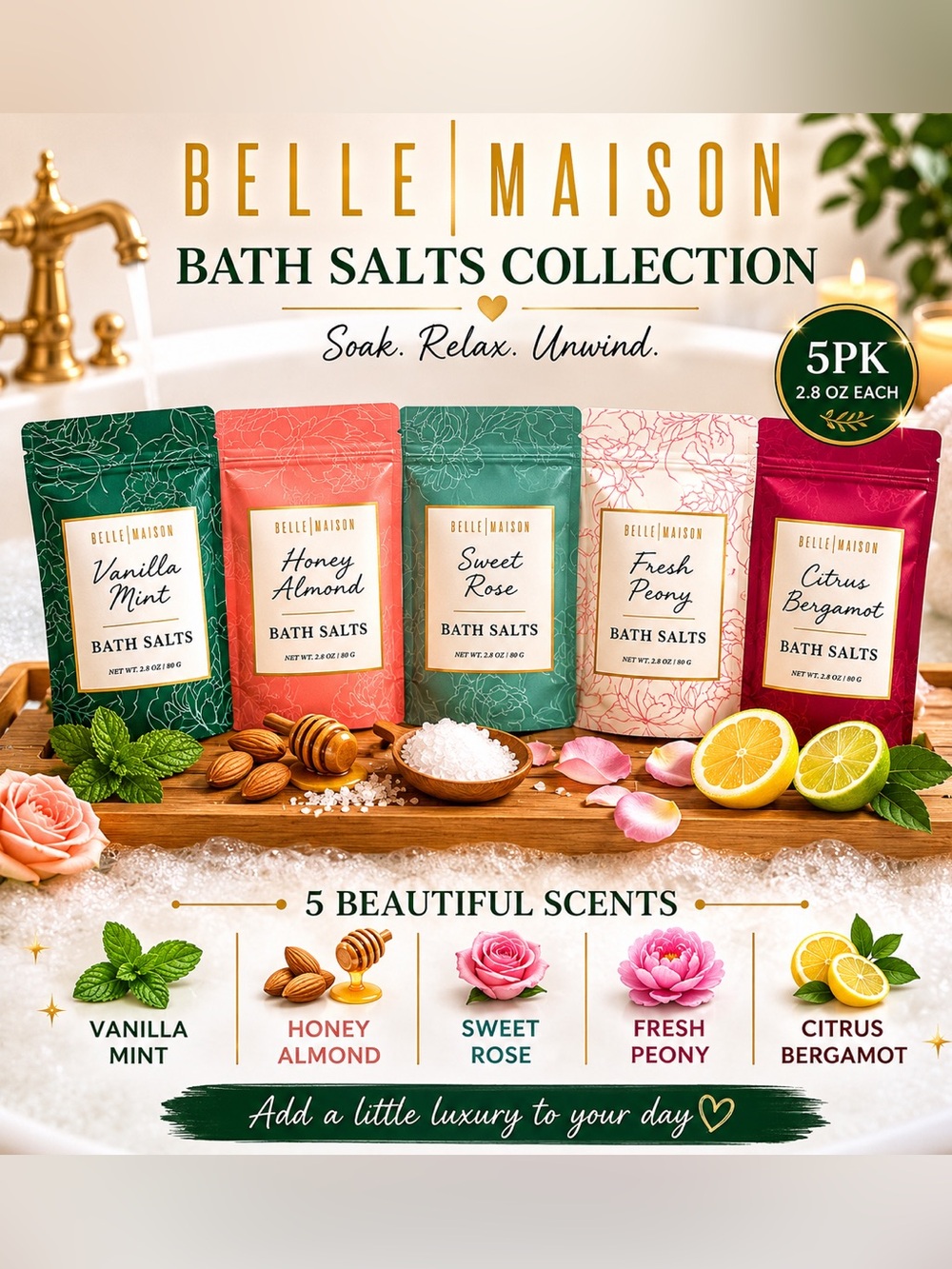 Belle Maison Bath Salts Collection 5-Pack – New